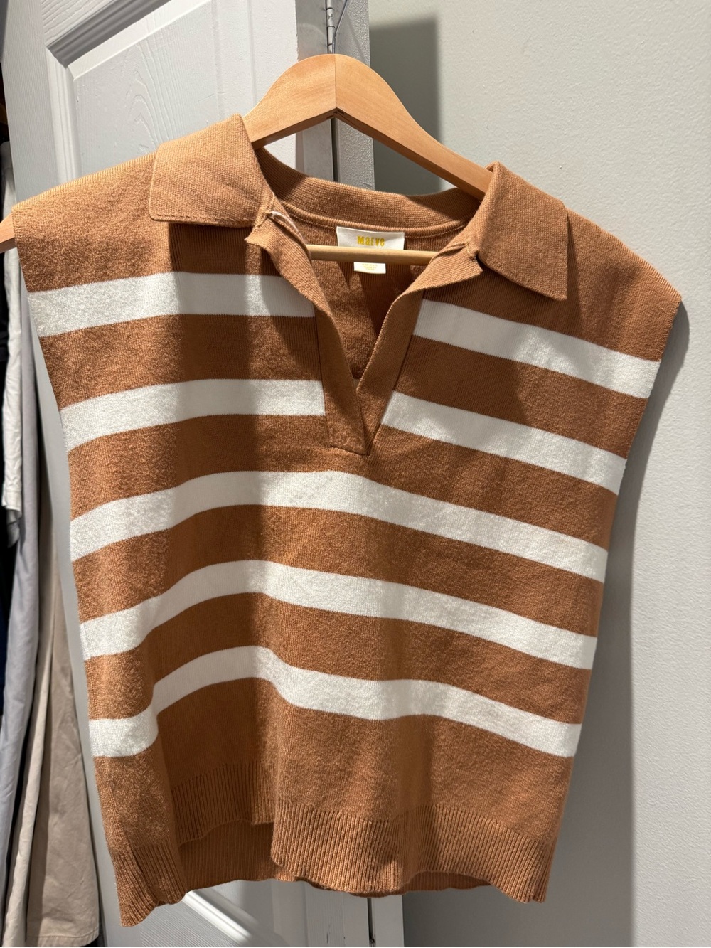 Anthropologie Striped Sleeveless Polo Sweater Vest - Brown & White